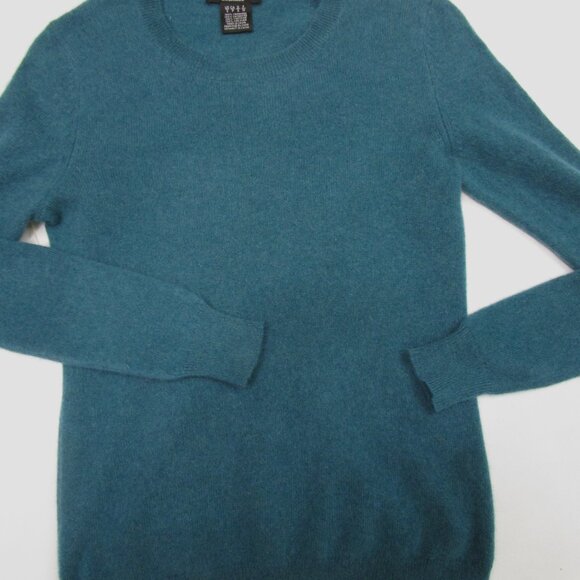 Fuzzy CASHMERE Pullover Knit Sweater Crew Cuddly Dark Teal Blue - Picture 3 of 10